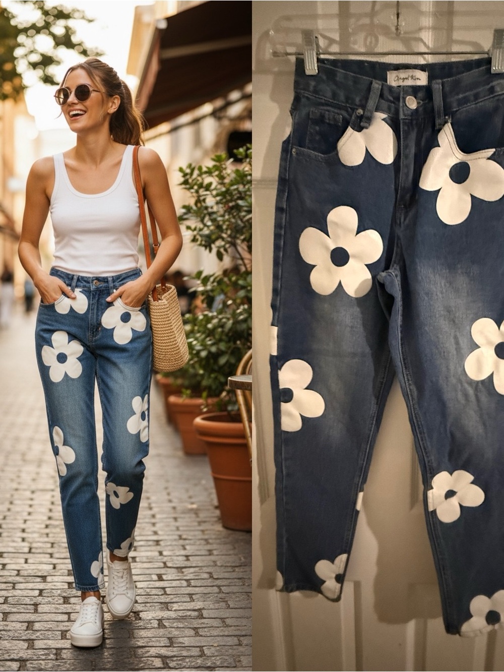 Angel Kiss Floral Print Mom Jeans Women’s Size 25 High Rise Straight Leg Daisy D